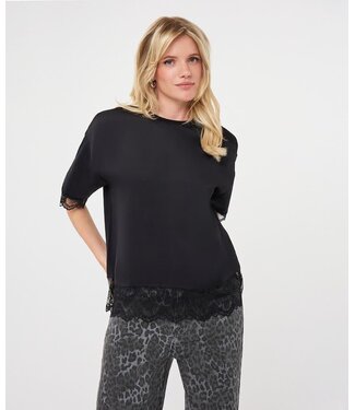 Esqualo T-shirt lace satin - Black