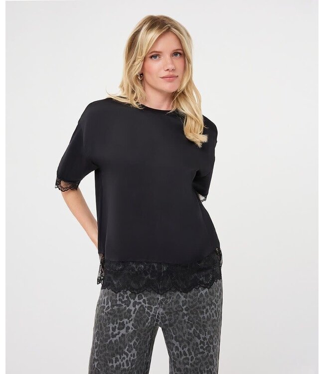 Esqualo T-shirt lace satin - Black
