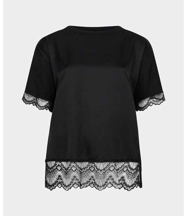 Esqualo T-shirt lace satin - Black