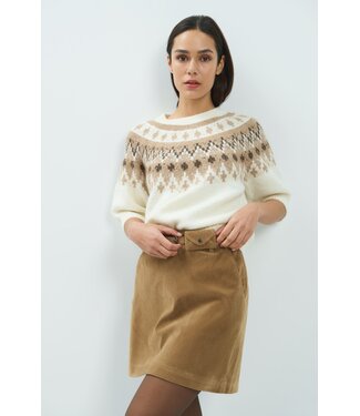 YAYA Sweater with nordic jacquard print - DARK BEIGE MELANGE
