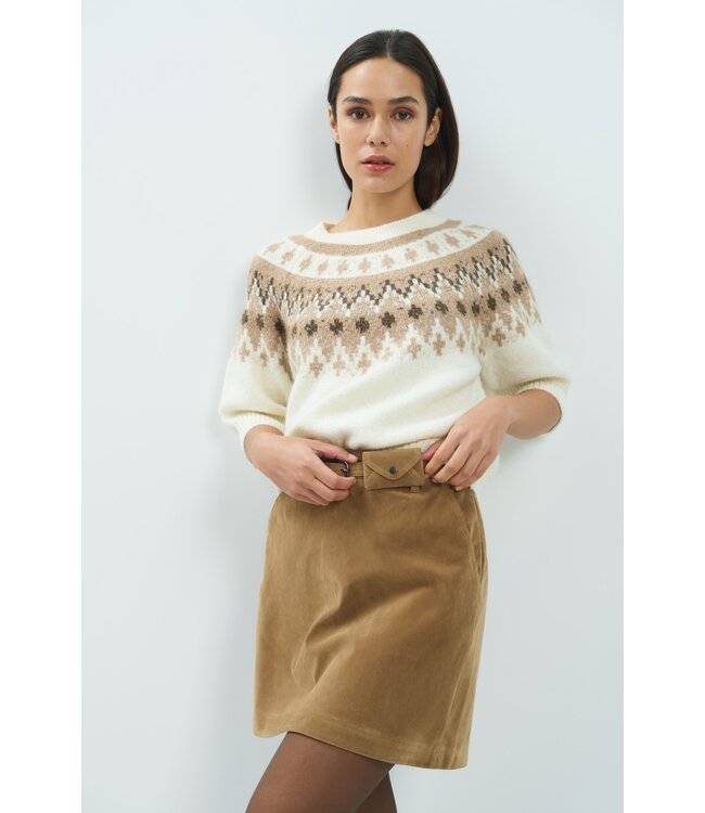 YAYA Sweater with nordic jacquard print - DARK BEIGE MELANGE