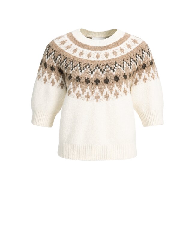 YAYA Sweater with nordic jacquard print - DARK BEIGE MELANGE