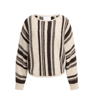 YAYA Boatneck sweater with stripes - LIGHT BEIGE DESSIN