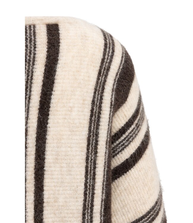 YAYA Boatneck sweater with stripes - LIGHT BEIGE DESSIN