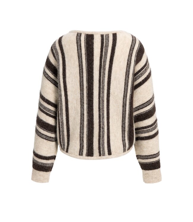 YAYA Boatneck sweater with stripes - LIGHT BEIGE DESSIN