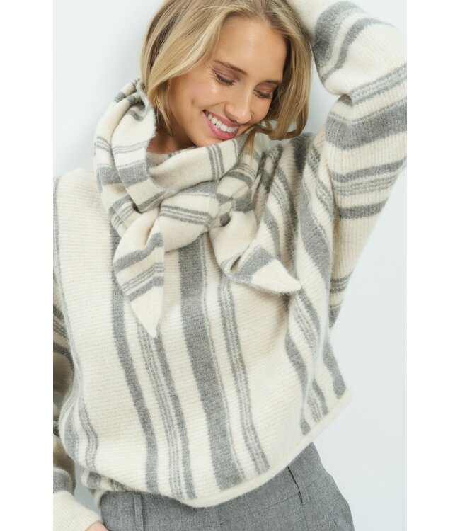 YAYA Boatneck sweater with stripes - OFF WHITE DESSIN