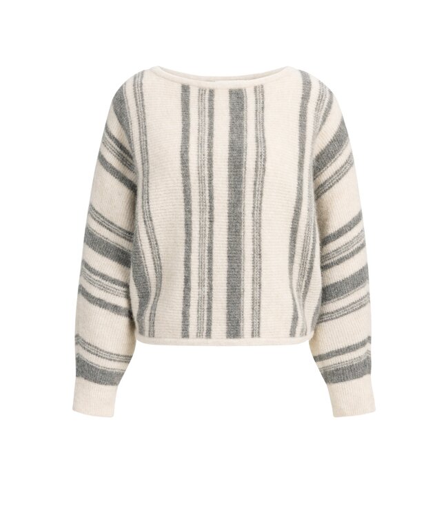 YAYA Boatneck sweater with stripes - OFF WHITE DESSIN