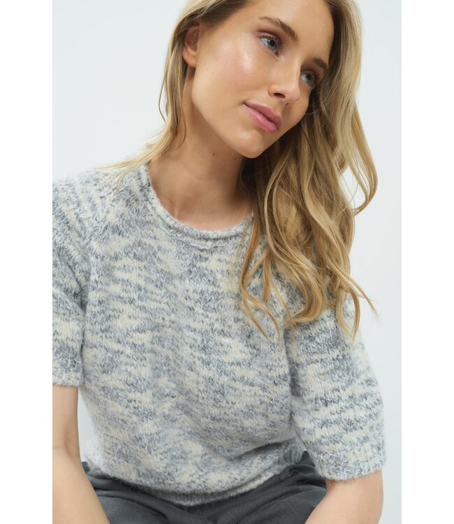 YAYA Multi color short sleeve sweater - ILLUSIONS GRAY MELANGE