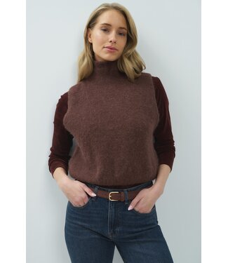YAYA Sleeveless high neckline sweater - BITTER CHOCOLATE RED