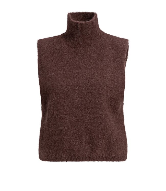 YAYA Sleeveless high neckline sweater - BITTER CHOCOLATE RED