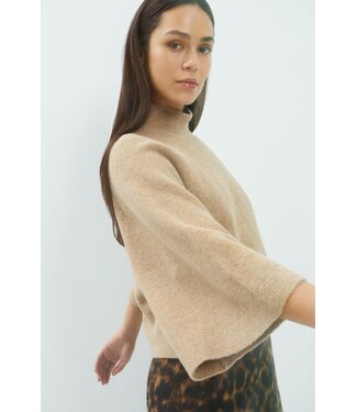 YAYA High neckline wide sleeve sweater - DARK BEIGE MELANGE