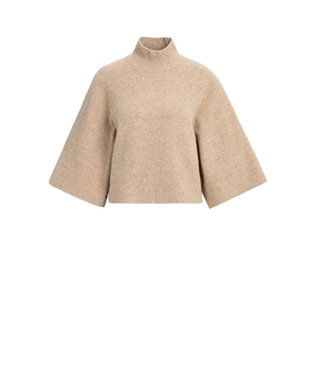YAYA High neckline wide sleeve sweater - DARK BEIGE MELANGE