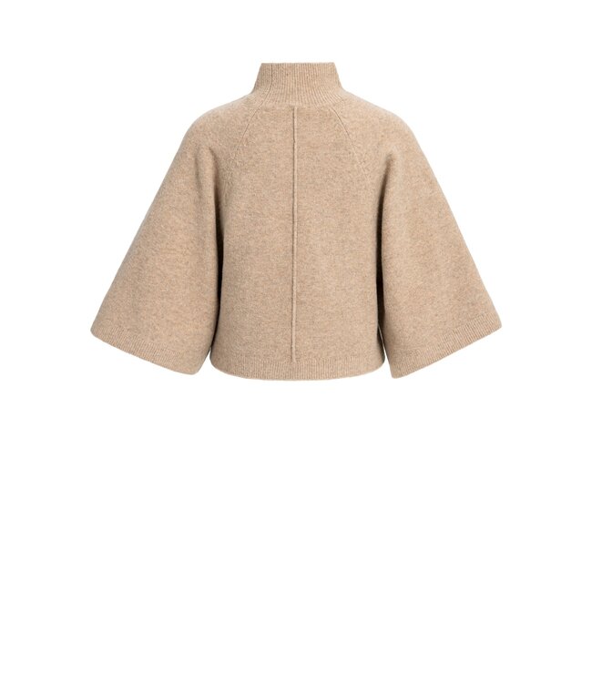YAYA High neckline wide sleeve sweater - DARK BEIGE MELANGE