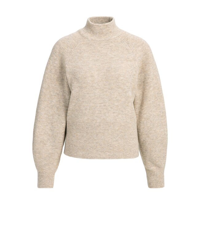 YAYA High neckline wide batwing sweater - LIGHT BEIGE MELANGE