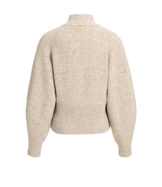 YAYA High neckline wide batwing sweater - LIGHT BEIGE MELANGE