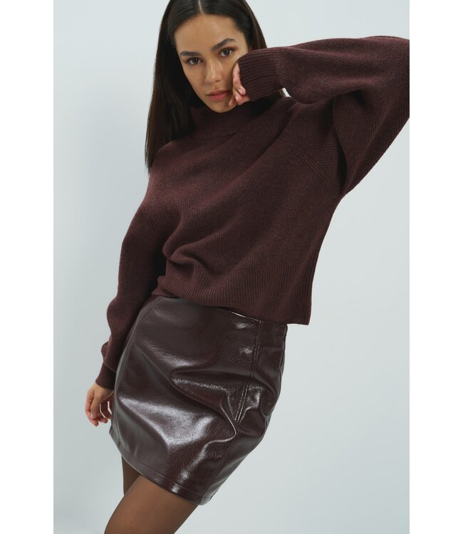 YAYA High neckline wide batwing sweater - BITTER CHOCOLATE RED MELANGE