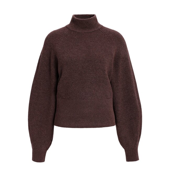 YAYA High neckline wide batwing sweater - BITTER CHOCOLATE RED MELANGE