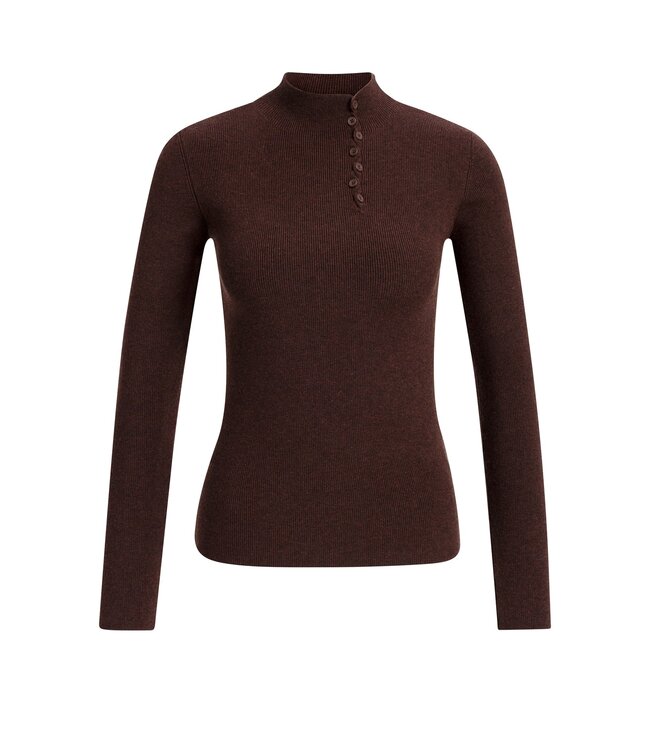YAYA Turtle rib fitted sweater with botton detail - BITTER CHOCOLATE RED