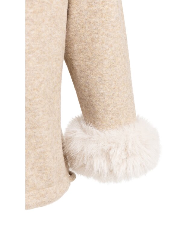 YAYA Sweater with detachable fur cuffs - LIGHT BEIGE MELANGE