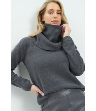 YAYA Sweater with scarf with buttons - DARK ANTHRACITE MELANGE