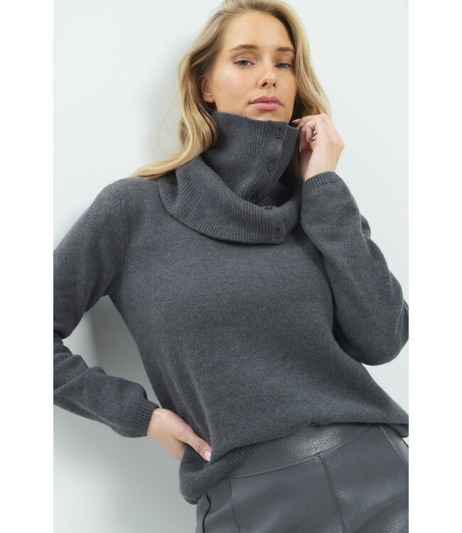 YAYA Sweater with scarf with buttons - DARK ANTHRACITE MELANGE