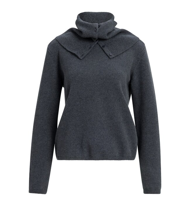 YAYA Sweater with scarf with buttons - DARK ANTHRACITE MELANGE