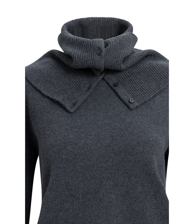 YAYA Sweater with scarf with buttons - DARK ANTHRACITE MELANGE