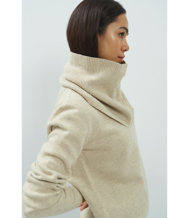 YAYA Sweater with scarf with buttons - LIGHT BEIGE MELANGE