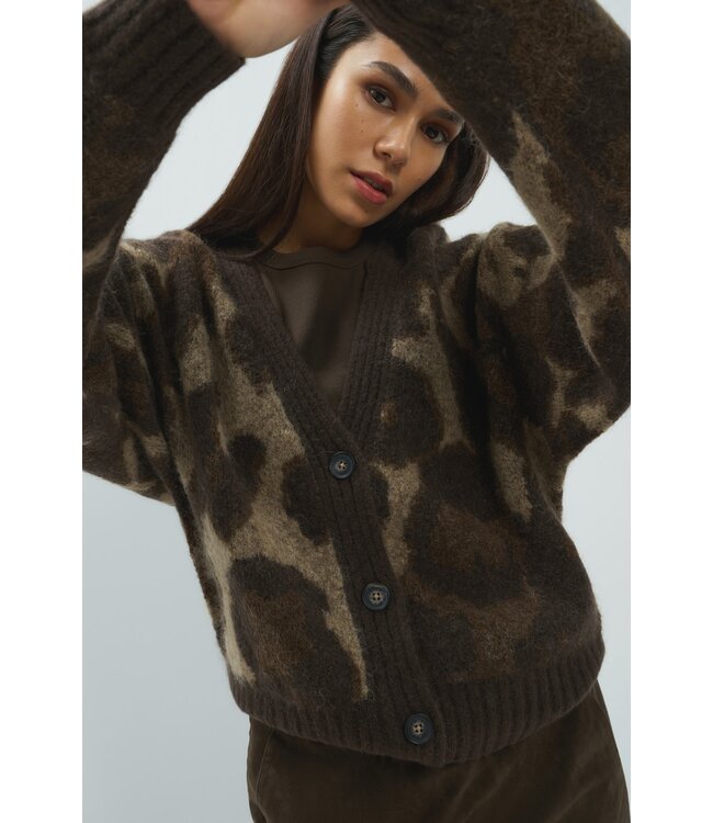 YAYA Knitted cardigan batwing sleeves - COCOA BROWN DESSIN