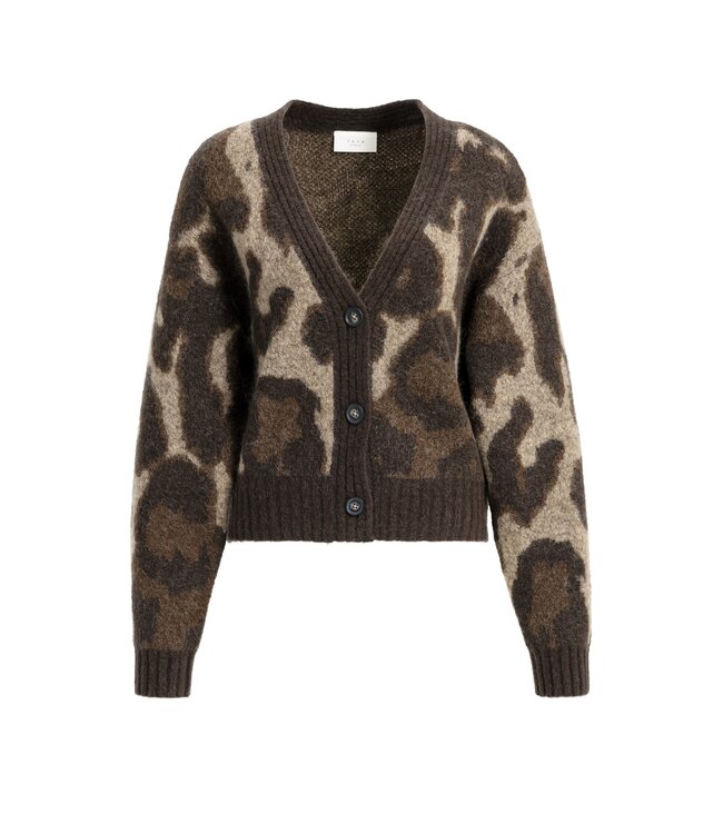 YAYA Knitted cardigan batwing sleeves - COCOA BROWN DESSIN
