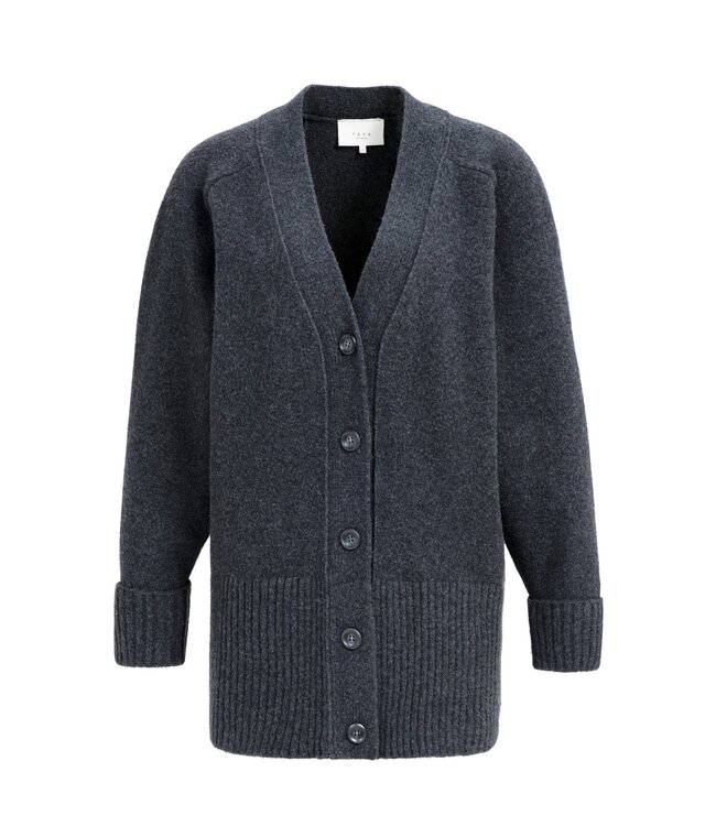 YAYA Cardigan in rib stitch - DARK ANTHRACITE MELANGE