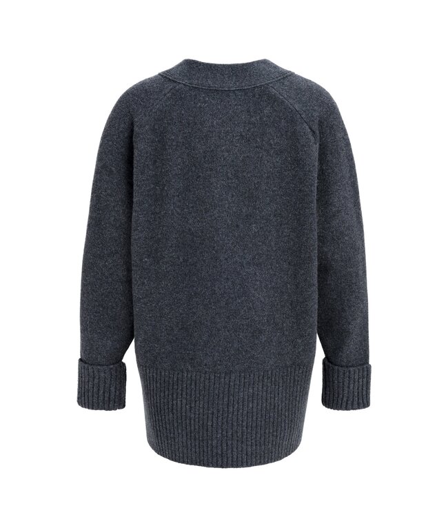 YAYA Cardigan in rib stitch - DARK ANTHRACITE MELANGE
