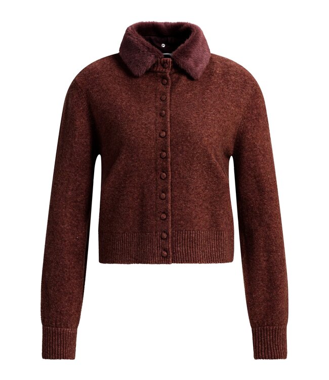 YAYA Cardigan with detachable collar - BITTER CHOCOLATE RED MELANGE