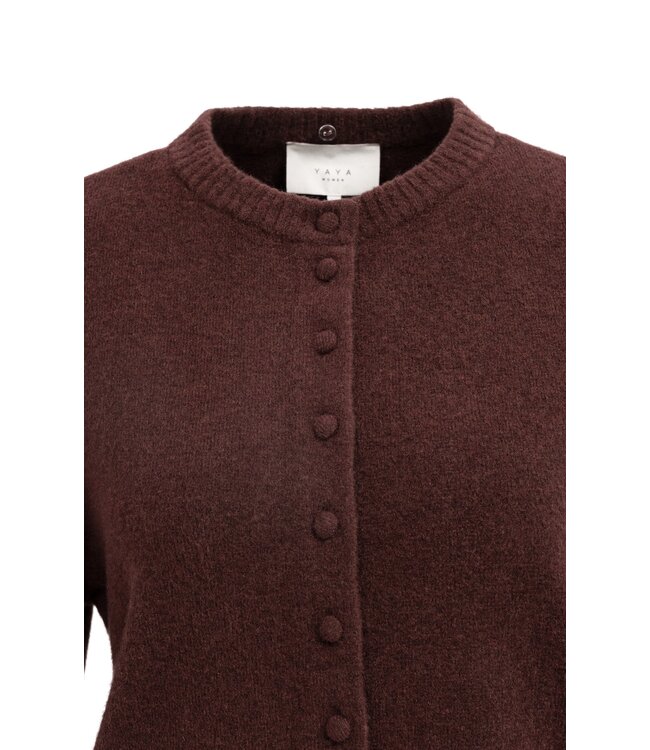 YAYA Cardigan with detachable collar - BITTER CHOCOLATE RED MELANGE
