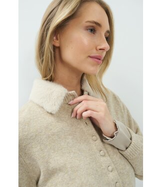 YAYA Cardigan with detachable collar - LIGHT BEIGE MELANGE
