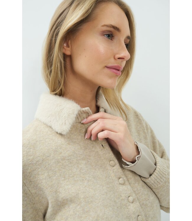 YAYA Cardigan with detachable collar - LIGHT BEIGE MELANGE