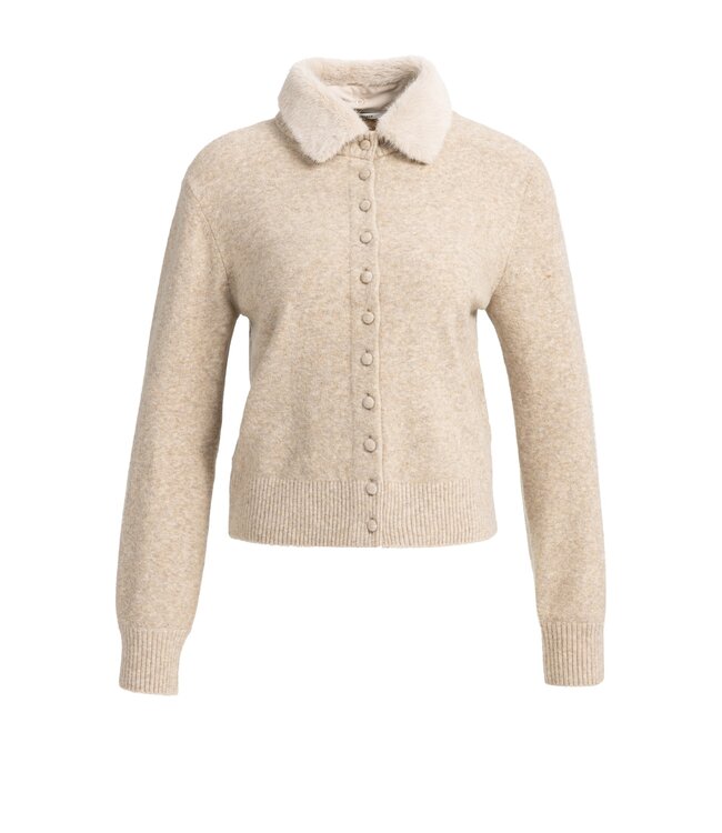 YAYA Cardigan with detachable collar - LIGHT BEIGE MELANGE