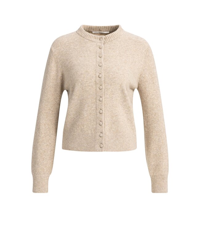 YAYA Cardigan with detachable collar - LIGHT BEIGE MELANGE