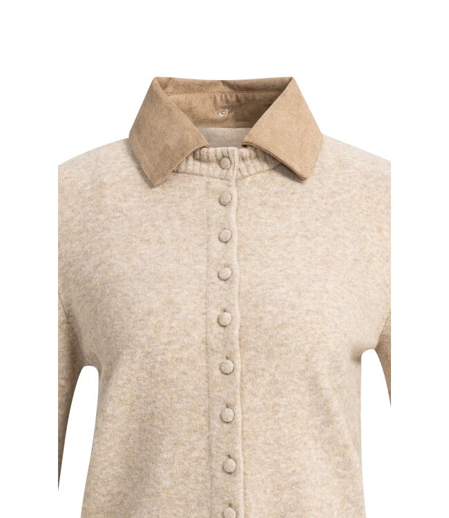 YAYA Cardigan with detachable collar - LIGHT BEIGE MELANGE