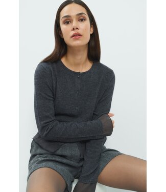 YAYA Cardigan with woven detail - DARK ANTHRACITE MELANGE
