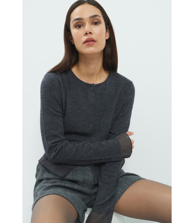 YAYA Cardigan with woven detail - DARK ANTHRACITE MELANGE