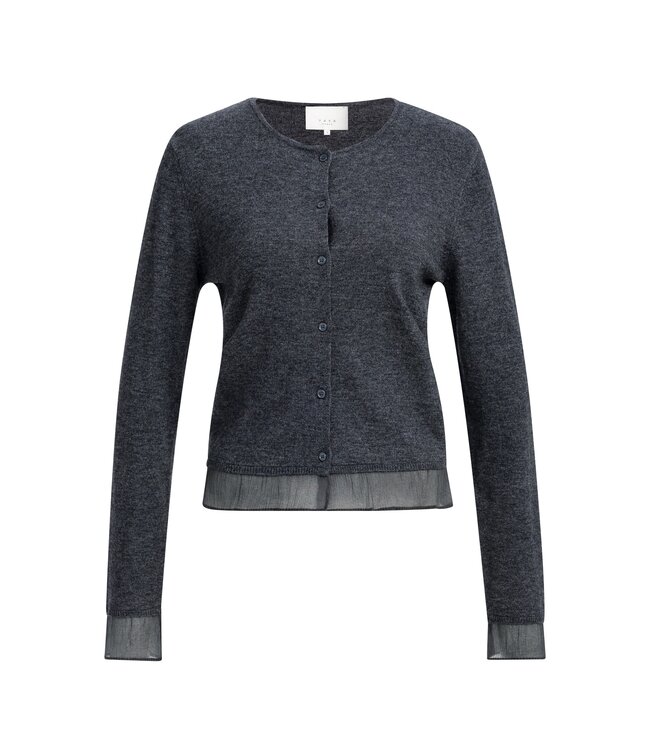 YAYA Cardigan with woven detail - DARK ANTHRACITE MELANGE