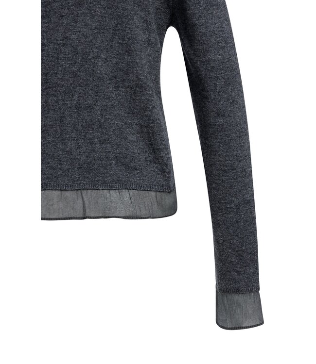 YAYA Cardigan with woven detail - DARK ANTHRACITE MELANGE