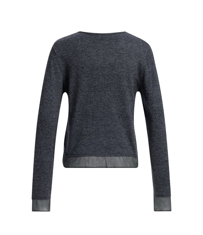 YAYA Cardigan with woven detail - DARK ANTHRACITE MELANGE