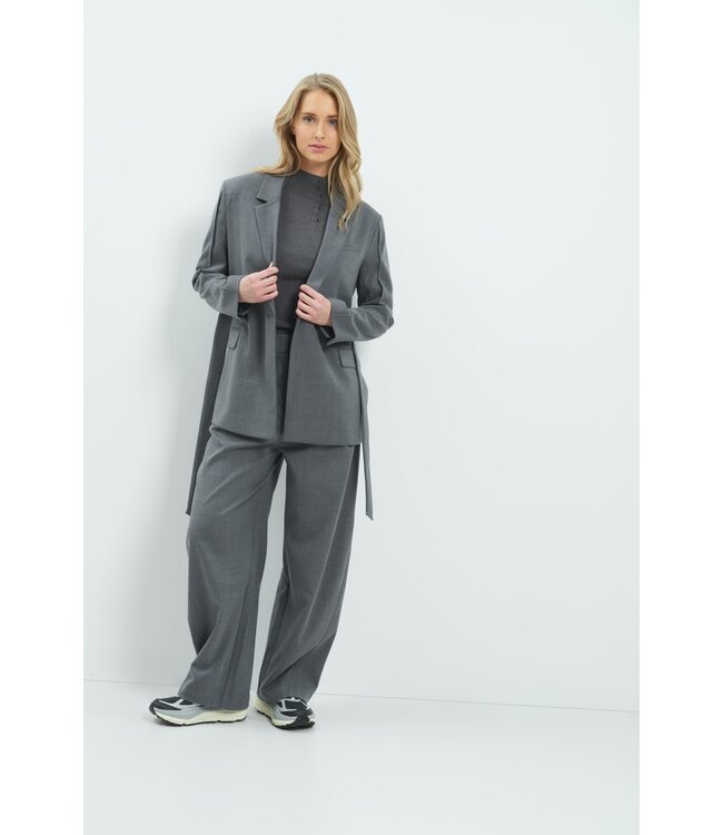 YAYA Woven barel leg trousers with pleaths - MEDIUM GREY MELANGE