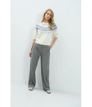 YAYA Soft woven wide leg trousers in structured melange - MEDIUM GREY MELANGE