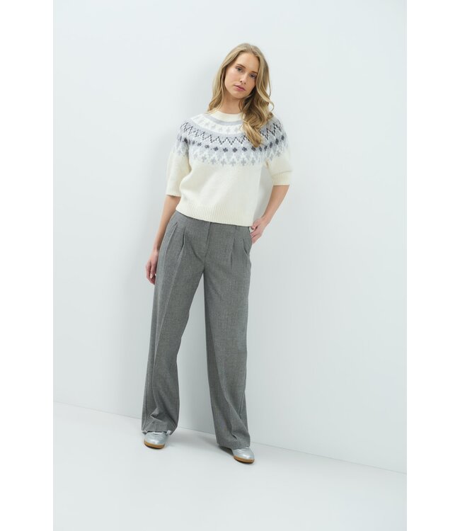 YAYA Soft woven wide leg trousers in structured melange - MEDIUM GREY MELANGE