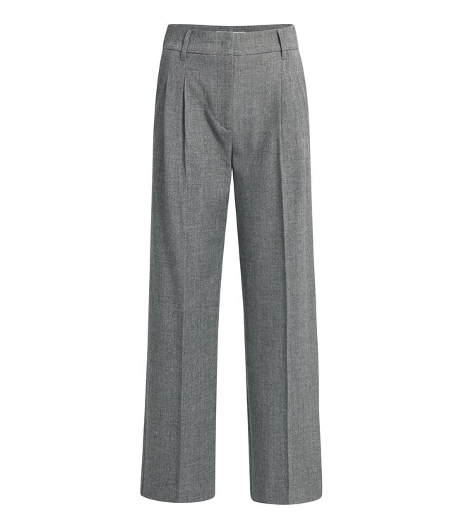 YAYA Soft woven wide leg trousers in structured melange - MEDIUM GREY MELANGE