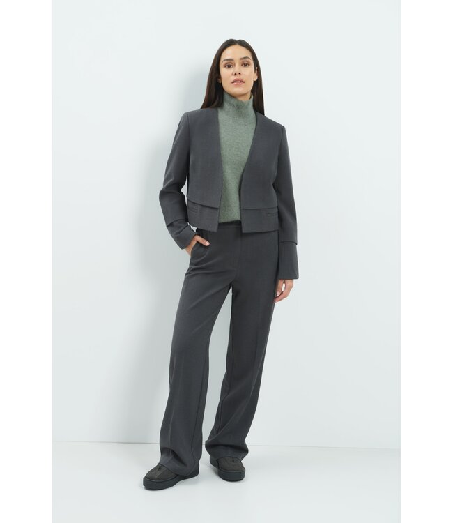 YAYA Woven structured straight leg tailored trousers - HOLE BLACK MELANGE