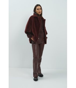 YAYA Faux leather stretch flare trousers with seam details - BITTER CHOCOLATE RED